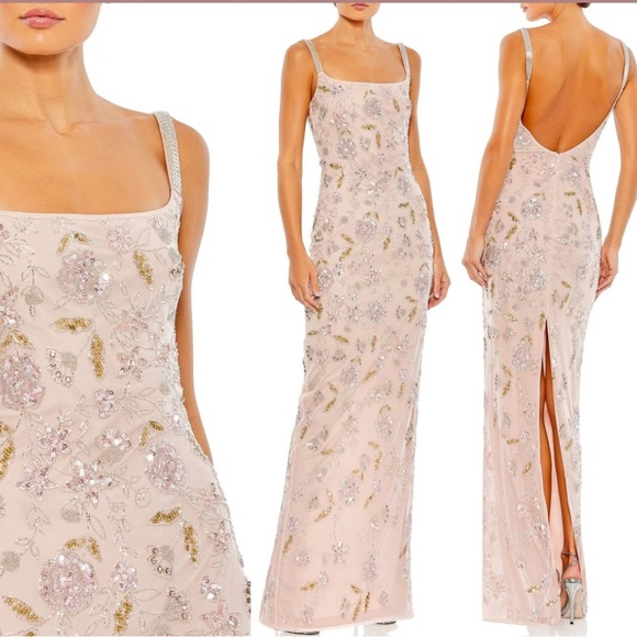Mac Duggal Beaded Floral Gown Sleeveless Maxi Dress Embellished Sz 10 Pink Prom - Picture 1 of 13